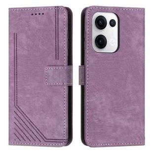 For OPPO Reno13 5G Global Skin Feel Stripe Pattern Leather Phone Case with Long Lanyard(Purple)