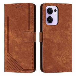 For OPPO Reno13 F 5G / 4G Skin Feel Stripe Pattern Leather Phone Case with Long Lanyard(Brown)