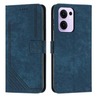 For OPPO Reno13 F 5G / 4G Skin Feel Stripe Pattern Leather Phone Case with Long Lanyard(Blue)