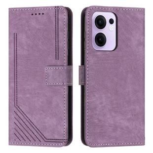 For OPPO Reno13 F 5G / 4G Skin Feel Stripe Pattern Leather Phone Case with Long Lanyard(Purple)