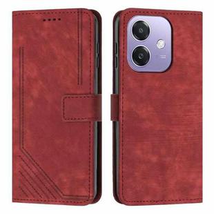 For OPPO A5x 5G Global Skin Feel Stripe Pattern Leather Phone Case with Long Lanyard(Red)