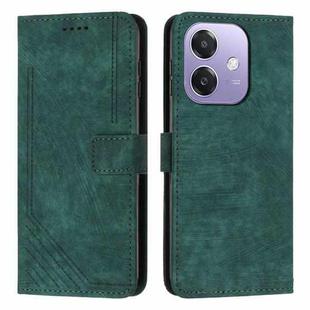 For OPPO A5x 5G Global Skin Feel Stripe Pattern Leather Phone Case with Long Lanyard(Green)