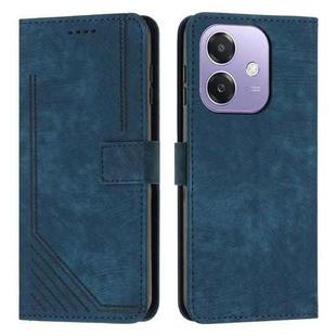 For OPPO A5x 5G Global Skin Feel Stripe Pattern Leather Phone Case with Long Lanyard(Blue)