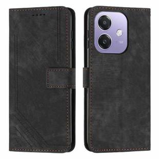 For OPPO A5x 5G Global Skin Feel Stripe Pattern Leather Phone Case with Long Lanyard(Black)