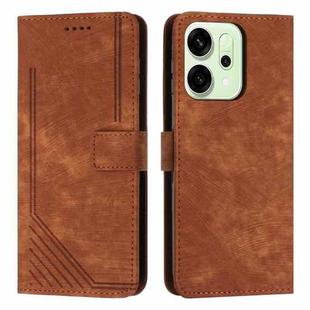 For OPPO Reno14 Pro Global Skin Feel Stripe Pattern Leather Phone Case with Long Lanyard(Brown)
