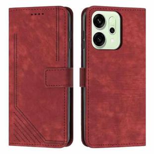 For OPPO Reno14 Pro Global Skin Feel Stripe Pattern Leather Phone Case with Long Lanyard(Red)