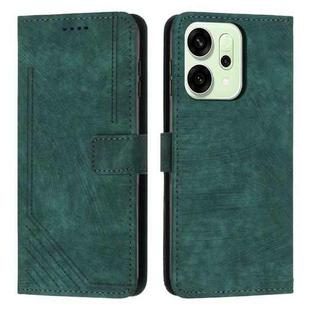 For OPPO Reno14 Global / Reno14 F 5G Skin Feel Stripe Pattern Leather Phone Case with Long Lanyard(Green)