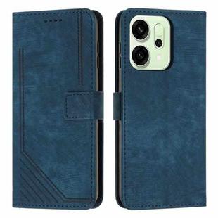For OPPO Reno14 Global / Reno14 F 5G Skin Feel Stripe Pattern Leather Phone Case with Long Lanyard(Blue)