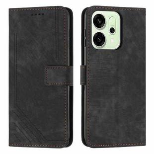 For OPPO Reno14 Global / Reno14 F 5G Skin Feel Stripe Pattern Leather Phone Case with Long Lanyard(Black)