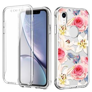 For iPhone XR C Style Pattern PC + TPU + PET Screen Protection IMD Craft Case(Pink Flower)