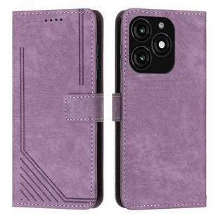 For Tecno Spark 20 Skin Feel Stripe Pattern Leather Phone Case with Long Lanyard(Purple)