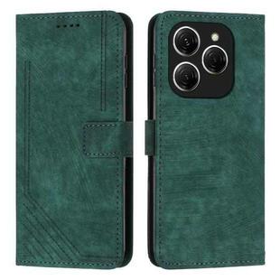 For Tecno Spark 20 Pro Skin Feel Stripe Pattern Leather Phone Case with Long Lanyard(Green)