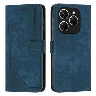 For Tecno Spark 20 Pro Skin Feel Stripe Pattern Leather Phone Case with Long Lanyard(Blue)