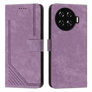 For Tecno Spark 20+ Skin Feel Stripe Pattern Leather Phone Case with Long Lanyard(Purple)