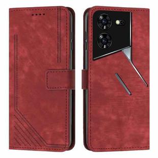 For Tecno Pova 5 Pro Skin Feel Stripe Pattern Leather Phone Case with Long Lanyard(Red)