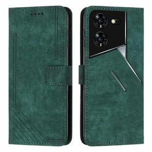 For Tecno Pova 5 Pro Skin Feel Stripe Pattern Leather Phone Case with Long Lanyard(Green)