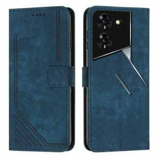 For Tecno Pova 5 Pro Skin Feel Stripe Pattern Leather Phone Case with Long Lanyard(Blue)