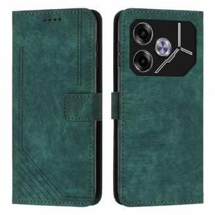 For Tecno Pova 6 Skin Feel Stripe Pattern Leather Phone Case with Long Lanyard(Green)