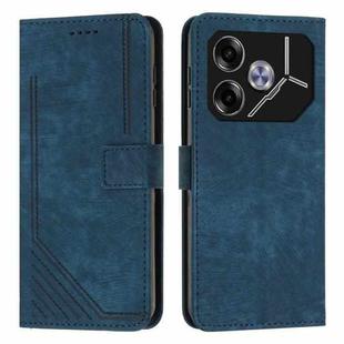 For Tecno Pova 6 Skin Feel Stripe Pattern Leather Phone Case with Long Lanyard(Blue)