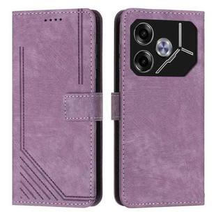 For Tecno Pova 6 Skin Feel Stripe Pattern Leather Phone Case with Long Lanyard(Purple)