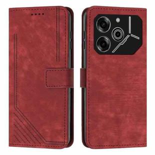 For Tecno Pova 6 Pro Skin Feel Stripe Pattern Leather Phone Case with Long Lanyard(Red)