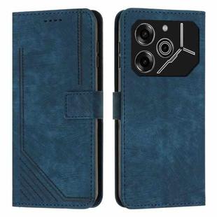 For Tecno Pova 6 Pro Skin Feel Stripe Pattern Leather Phone Case with Long Lanyard(Blue)