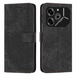 For Tecno Pova 6 Pro Skin Feel Stripe Pattern Leather Phone Case with Long Lanyard(Black)