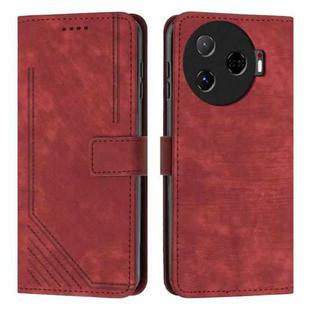 For Tecno Camon 30 Pro 5G Skin Feel Stripe Pattern Leather Phone Case with Long Lanyard(Red)