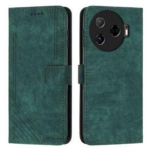For Tecno Camon 30 Pro 5G Skin Feel Stripe Pattern Leather Phone Case with Long Lanyard(Green)