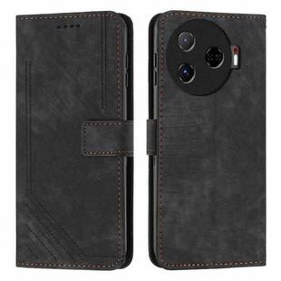 For Tecno Camon 30 Pro 5G Skin Feel Stripe Pattern Leather Phone Case with Long Lanyard(Black)