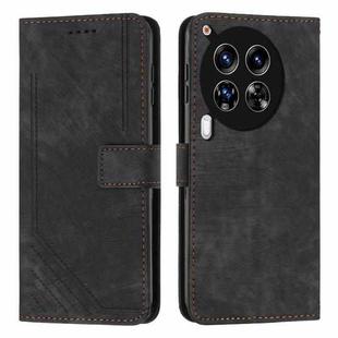 For Tecno Camon 30 4G / 5G Skin Feel Stripe Pattern Leather Phone Case with Long Lanyard(Black)