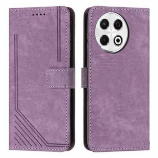 For Tecno Spark 30 Pro Skin Feel Stripe Pattern Leather Phone Case with Long Lanyard(Purple)