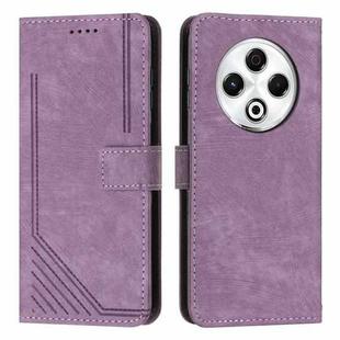 For Tecno Spark 30 4G Skin Feel Stripe Pattern Leather Phone Case with Long Lanyard(Purple)