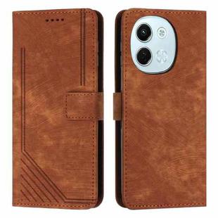 For Tecno Spark 30 5G Skin Feel Stripe Pattern Leather Phone Case with Long Lanyard(Brown)