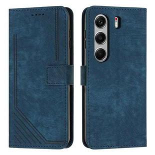 For Tecno Camon 40 4G Skin Feel Stripe Pattern Leather Phone Case with Long Lanyard(Blue)