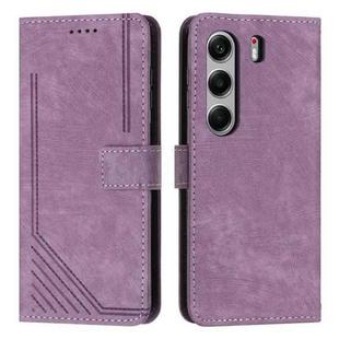 For Tecno Camon 40 4G Skin Feel Stripe Pattern Leather Phone Case with Long Lanyard(Purple)