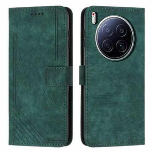 For Tecno Camon 40 Premier Skin Feel Stripe Pattern Leather Phone Case with Long Lanyard(Green)