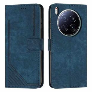 For Tecno Camon 40 Premier Skin Feel Stripe Pattern Leather Phone Case with Long Lanyard(Blue)