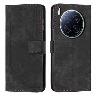 For Tecno Camon 40 Premier Skin Feel Stripe Pattern Leather Phone Case with Long Lanyard(Black)