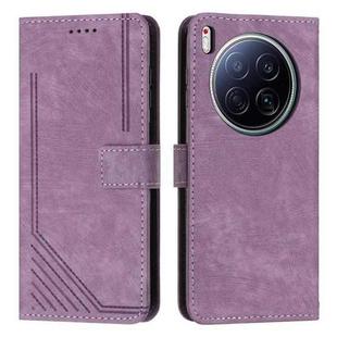 For Tecno Camon 40 Premier Skin Feel Stripe Pattern Leather Phone Case with Long Lanyard(Purple)