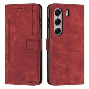 For Tecno Camon 40 Pro 5G Skin Feel Stripe Pattern Leather Phone Case with Long Lanyard(Red)