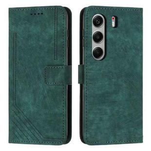 For Tecno Camon 40 Pro 5G Skin Feel Stripe Pattern Leather Phone Case with Long Lanyard(Green)