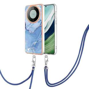 For Huawei Mate 60 Electroplating Marble Dual-side IMD Phone Case with Lanyard(Blue 018)