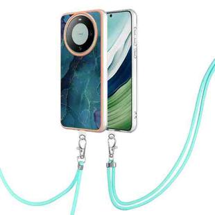 For Huawei Mate 60 Electroplating Marble Dual-side IMD Phone Case with Lanyard(Green 017)