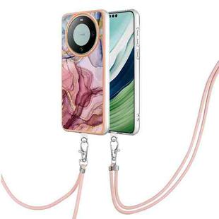 For Huawei Mate 60 Pro Electroplating Marble Dual-side IMD Phone Case with Lanyard(Rose Red 014)