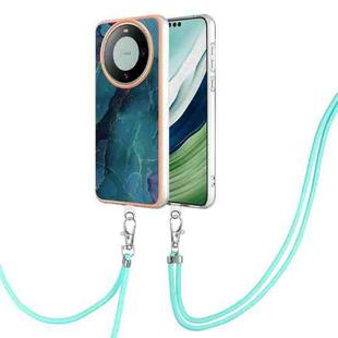 For Huawei Mate 60 Pro Electroplating Marble Dual-side IMD Phone Case with Lanyard(Green 017)