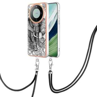 For Huawei Mate 60 Electroplating Dual-side IMD Phone Case with Lanyard(Totem Elephant)