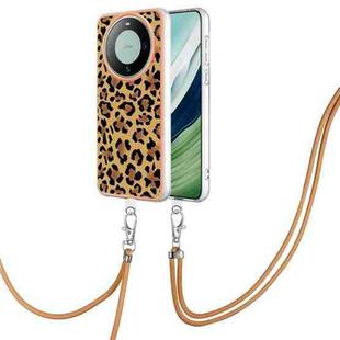 For Huawei Mate 60 Pro Electroplating Dual-side IMD Phone Case with Lanyard(Leopard Print)