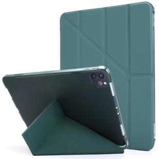 For iPad Pro 12.9 (2020/2018) Multi-folding Horizontal Flip PU Leather + Shockproof TPU Case with Holder & Pen Slot(Deep Green)
