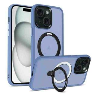 For iPhone 15 Plus MagSafe Holder Skin-feel PC Hybrid TPU Phone Case(Blue)